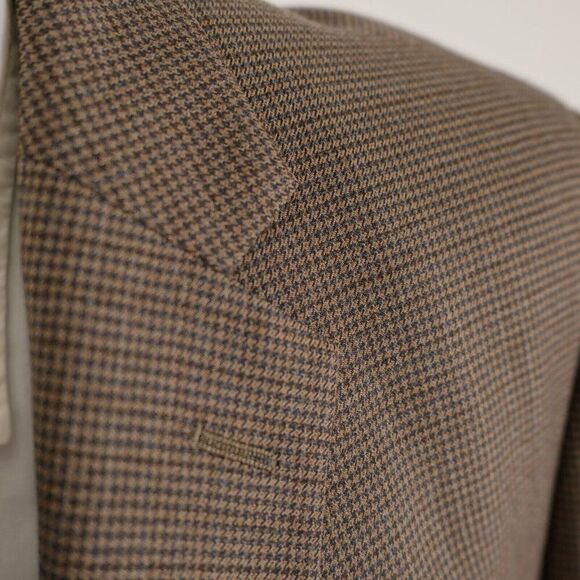Pronto Uomo Platinum Luxury Wool Brown Blue Hounstooth 2 Button Sport Coat 44R - Picture 2 of 14